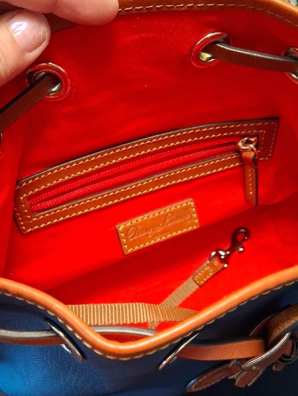 Dooney & Bourke Navy Blue Canvas Crossbody with Brown Leather Trim - Picture 10 of 16